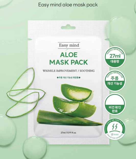 Easy Mind Wrinkle Care Aloe Mask Pack – Hydrating & Anti-Wrinkle Korean Sheet Mask, 10 Sheets