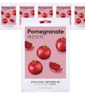 MISSHA Airy Fit Sheet Mask Pomegranate – Brightening & Hydrating Korean Face Mask, 6 Sheets