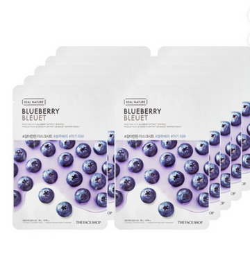THE FACE SHOP Real Squeeze Blueberry Mask Sheet – Hydrating & Antioxidant Korean Face Mask, 10 Sheets